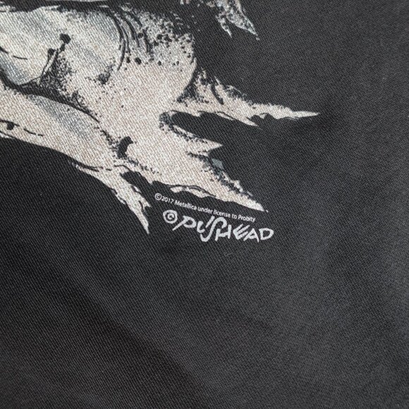 H&M Metallica Pushead Skull Hoodie Mens Medium Music Grunge Washed Black - Picture 3 of 10